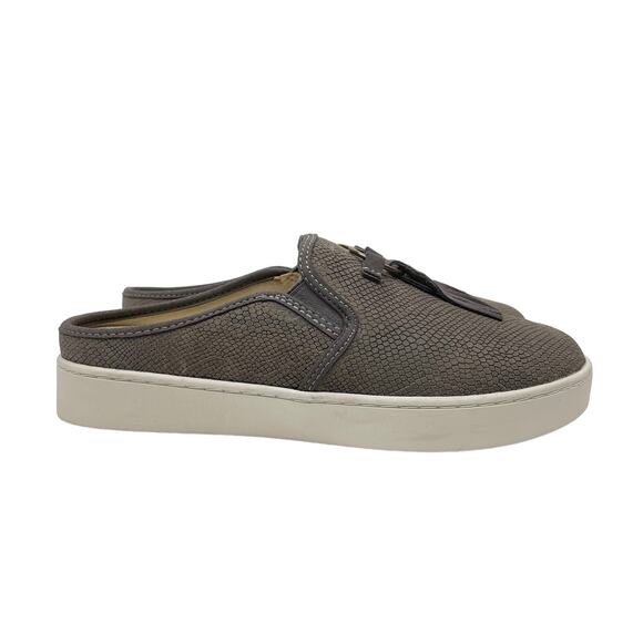 Spenco | 7.5D Bindie Orthotic Gray Snake Skin Embossed Suede Slip-on Slide Clogs - Picture 4 of 13